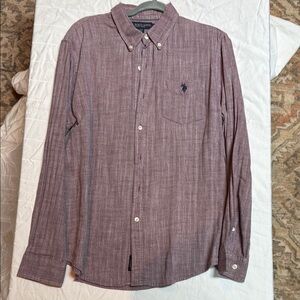 Chaps Red Casual Button Down Shirt Lightweight Cotton